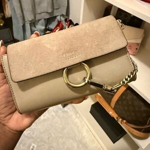 Beige and Tan Leather Crossbody Bag
